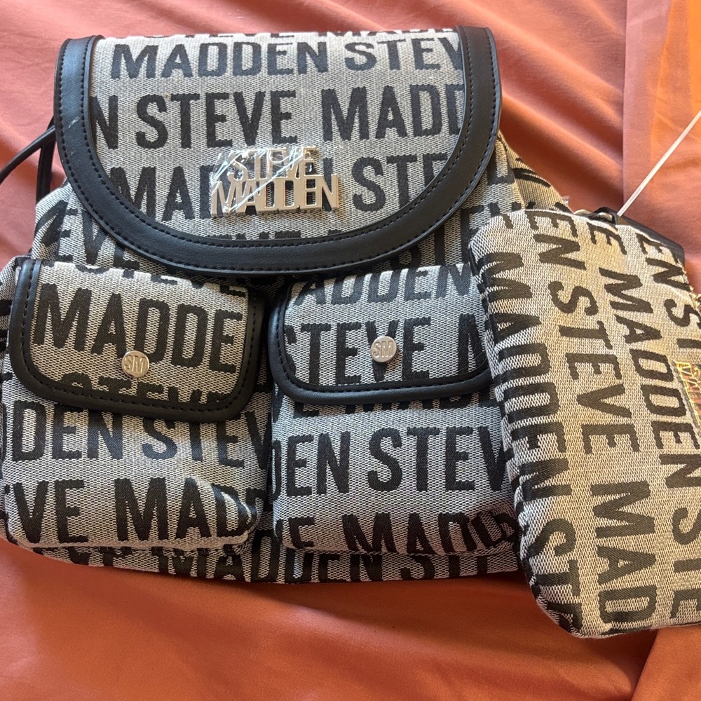 Steve Madden Black and Gray Textured Men's Backpack